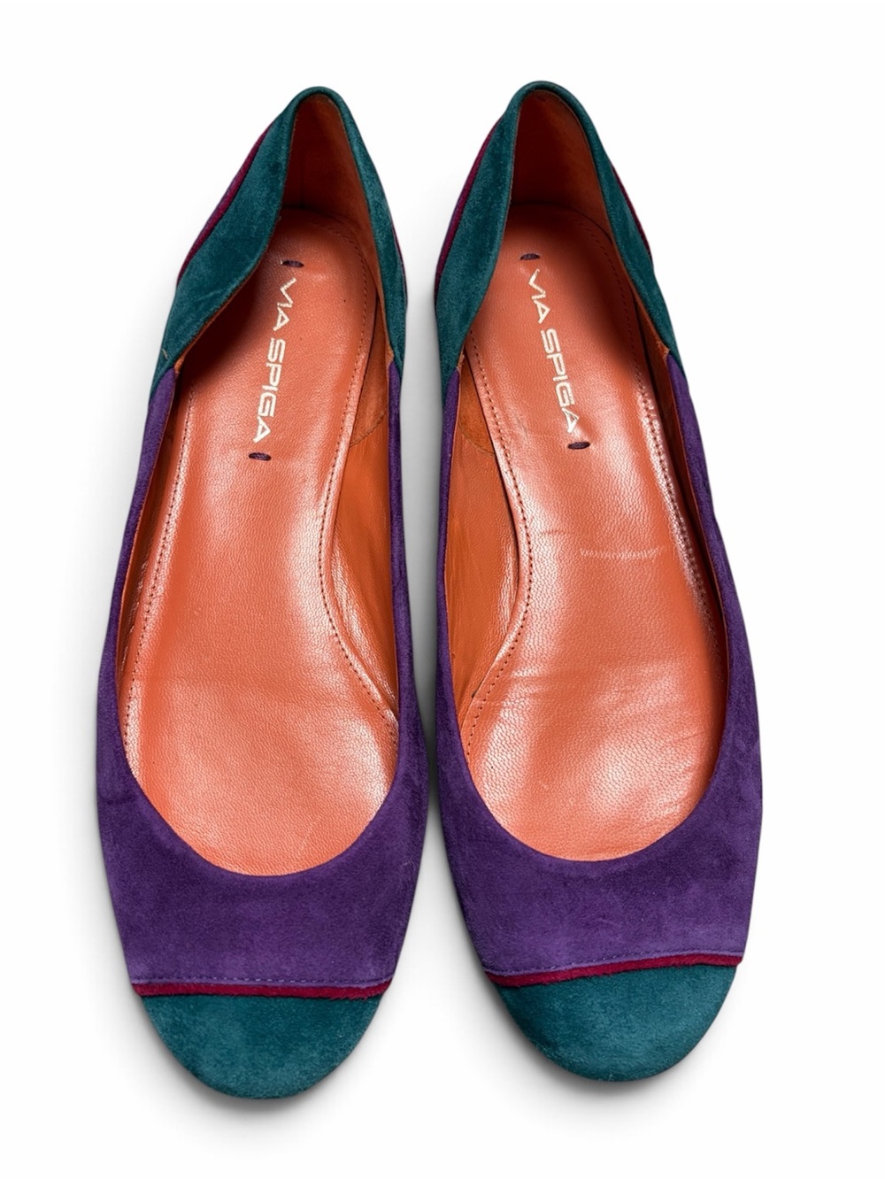 Via Spiga Vintage Purple Teal Suede Colorblock Ballet Flats Womens 7.5M EU 38.5